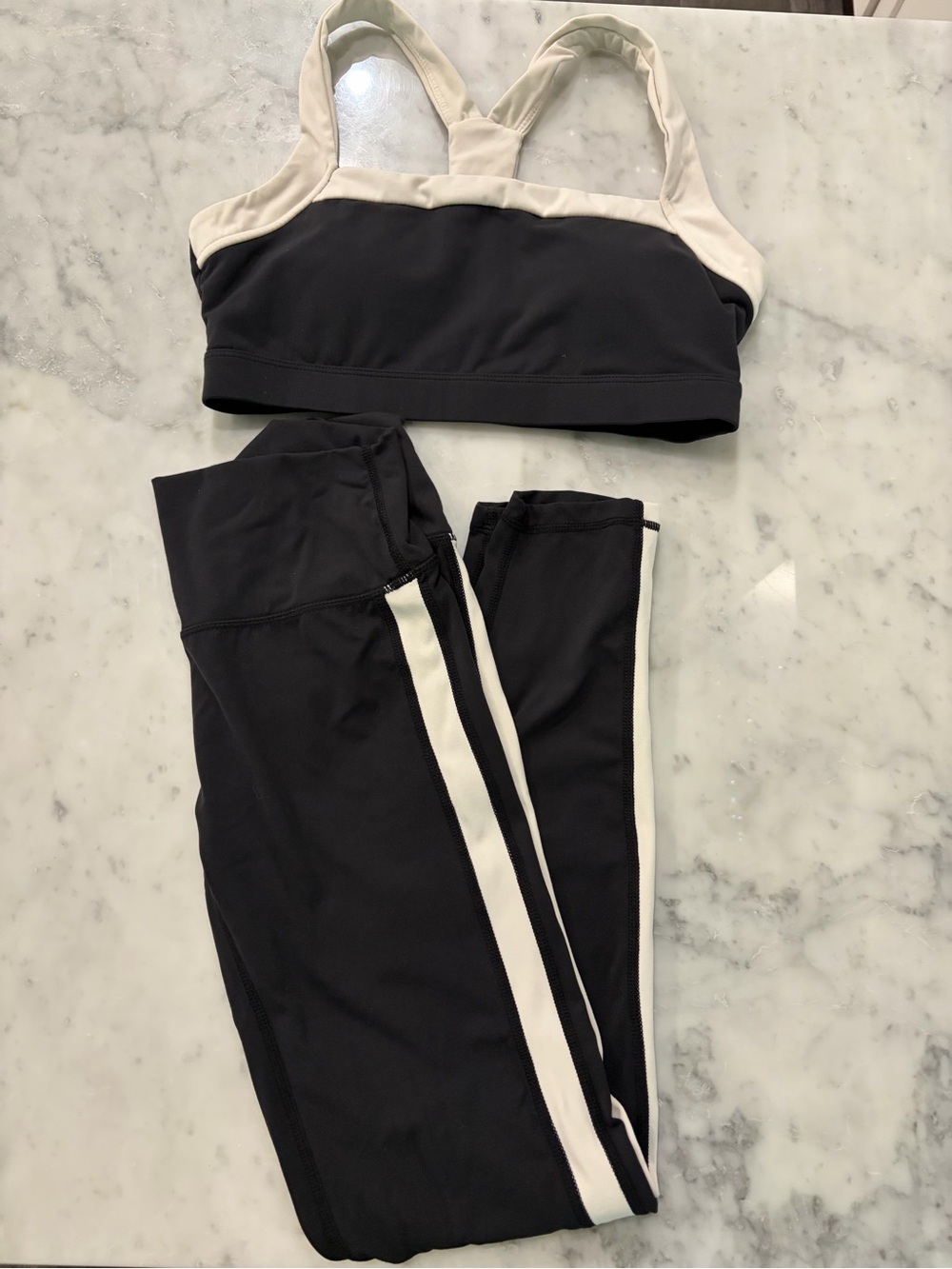 Vici Black Leggings with Cream Side Stripe